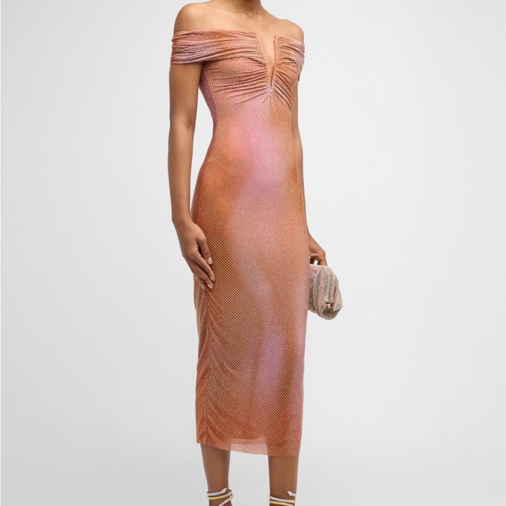 Self Portrait rhinestone embellished off shoulder midi dress